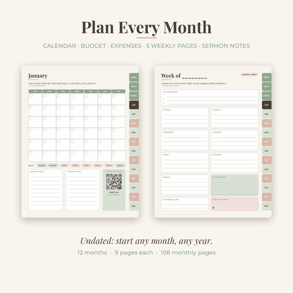 Firstfruits Planner – Christian Faith & Finance Digital Planner | Undated, Hyperlinked