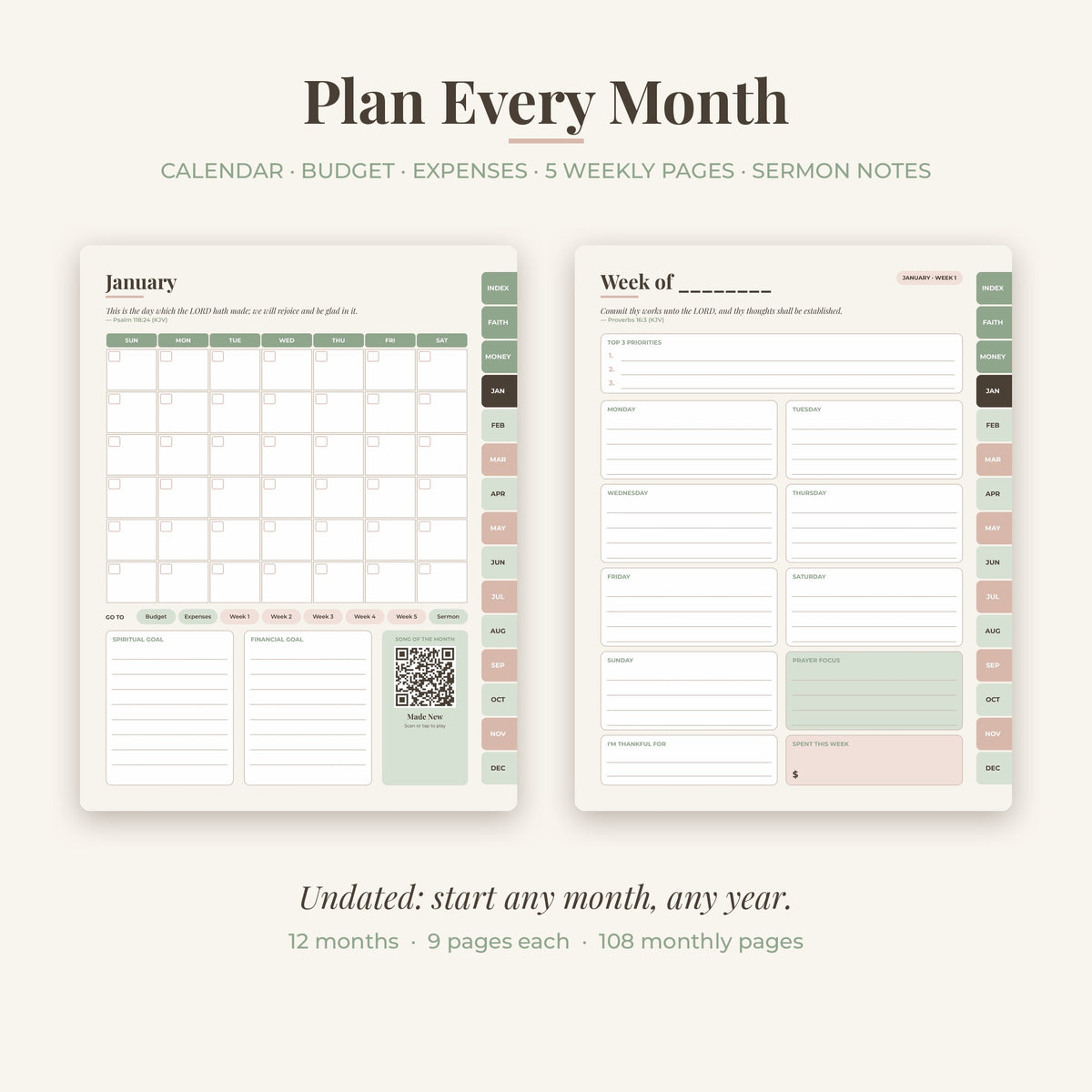 Firstfruits Planner – Christian Faith & Finance Digital Planner | Undated, Hyperlinked