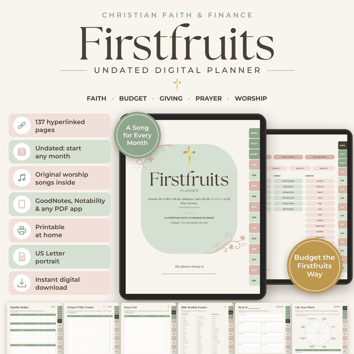 Firstfruits Planner – Christian Faith & Finance Digital Planner | Undated, Hyperlinked